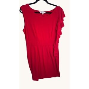 AA Studio AA Red Ruffle Sleeveless Sheath Dress Size 14 Stretch Cocktail Party